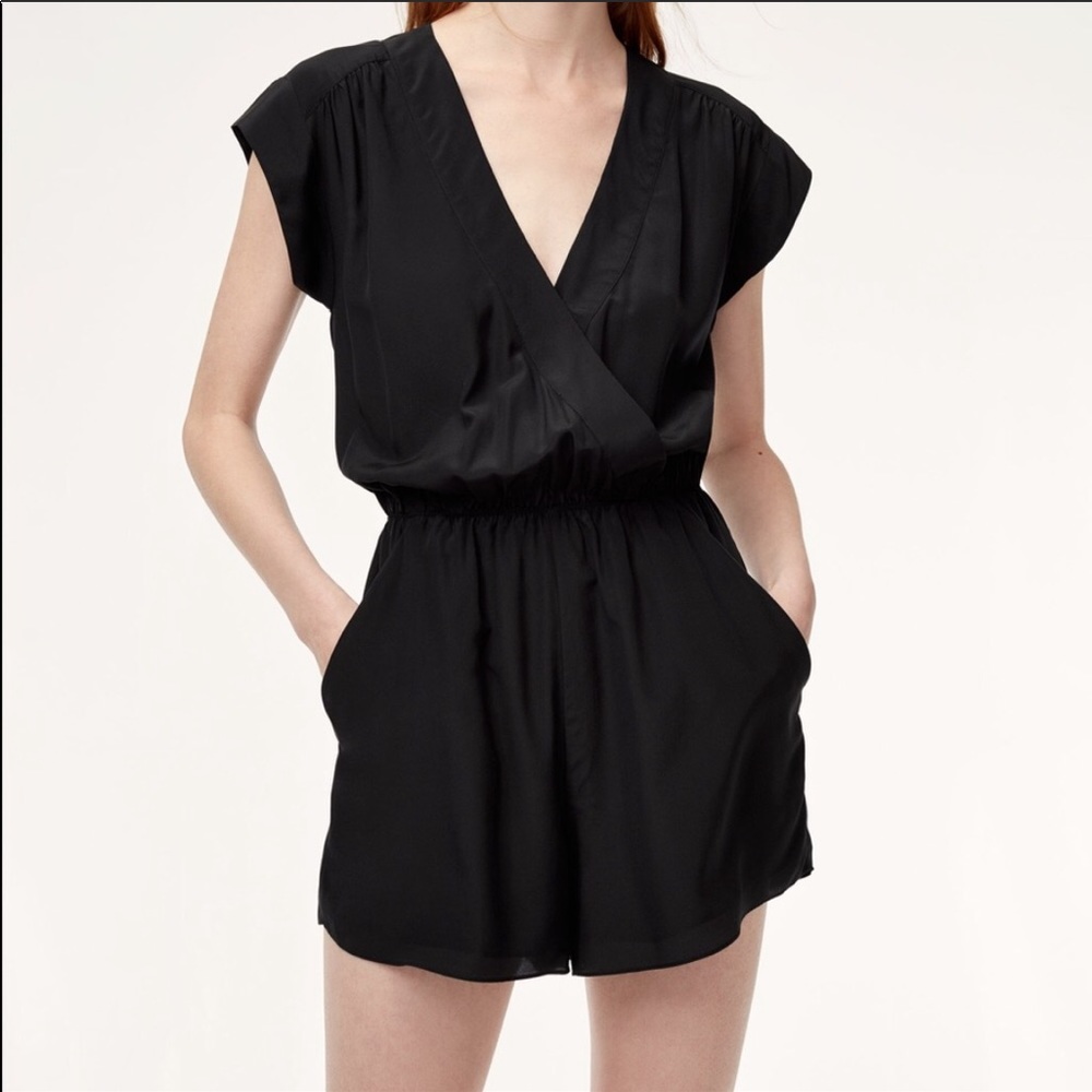 Aritzia Babaton Black Silk Romper XS